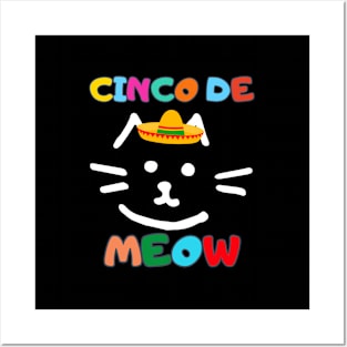 Cinco De Meow Cat With Mexican Sombrero Hat Posters and Art